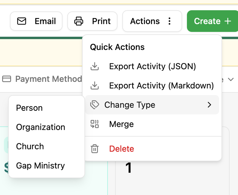How to Change a Person, Organization, or Church Record Type